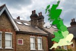 a map of the united kingdom is displayed on the roof of a house