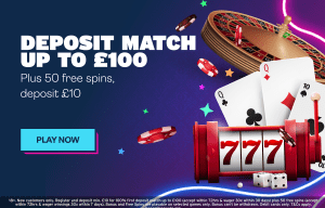 an advertisement for a casino that says deposit match up to 100